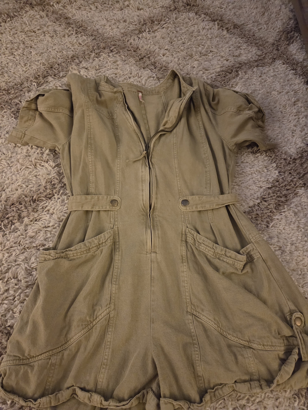 Free People Olive Green Short-Sleeve Utility Romper
